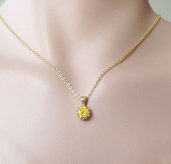 Citrine Necklace - November Birthstone - Delicate Chain Necklace with Round Citrine Gemstone - H.L.Jewelry