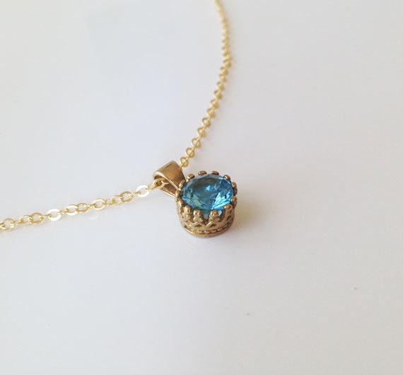 Blue Topaz Necklace - December Birthstone - Delicate Chain Necklace with Round Blue Topaz Gemstone - H.L.Jewelry