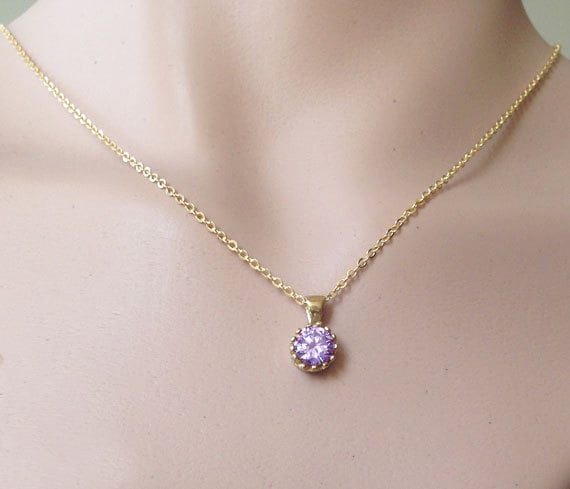 Lavender Amethyst Necklace - Delicate Chain Necklace with Round Lavender Amethyst Gemstone - H.L.Jewelry