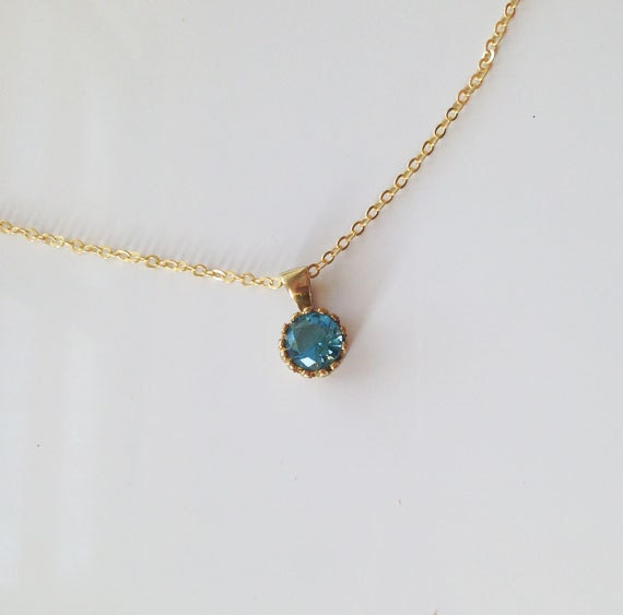 Blue Topaz Necklace - December Birthstone - Delicate Chain Necklace with Round Blue Topaz Gemstone - H.L.Jewelry