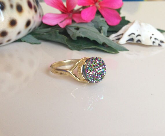 Black Druzy Ring - Round Black Druzy Gemstone Statement Ring - H.L.Jewelry