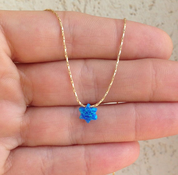 Blue Opal Star Necklace - Simple Delicate Chain Blue Opal Star Necklace - H.L.Jewelry