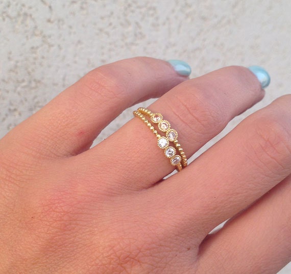 Two Birthstone Ring - Citrine Ring - Clear Quartz Ring - Gemstone Ring - Stacking Ring - H.L.Jewelry