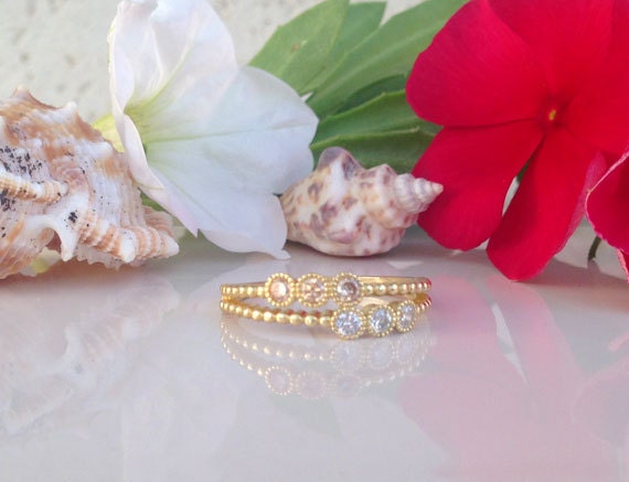 Two Birthstone Ring - Citrine Ring - Clear Quartz Ring - Gemstone Ring - Stacking Ring - H.L.Jewelry