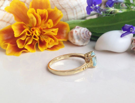 Aquamarine Ring - March Birthstone - Simple Prong-Set Ring with Round Aquamarine Gemstone - H.L.Jewelry