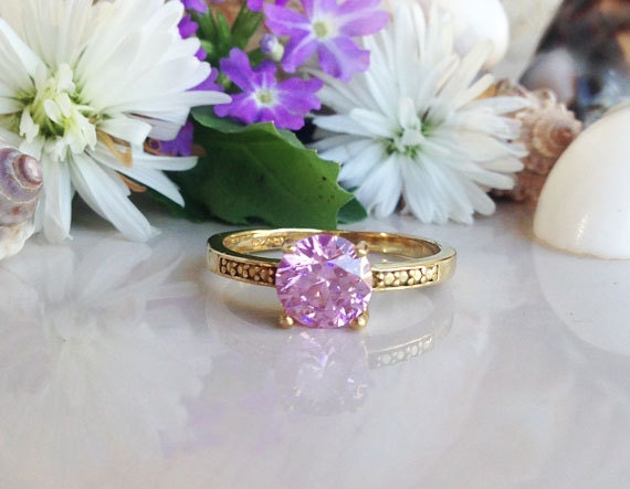 Rose Quartz Ring - October Birthstone Jewelry Round Rose Quartz Gemstone Simple Ring with Imitation Stones - H.L.Jewelry