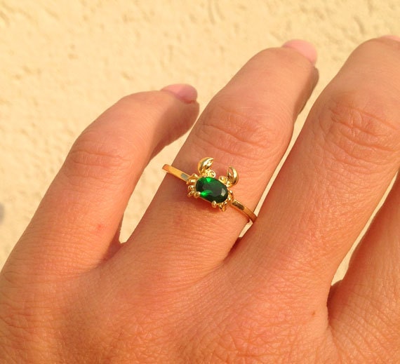 Crab Ring - Cute Sea Ring - Simple Thin Crab Ring Band with Any Birthstone of Your Choice - H.L.Jewelry