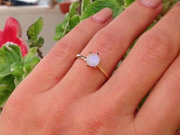 Rainbow Moonstone Ring - June Birthstone - Genuine Gemstone - Simple Ring - Stack Band - Gold Ring - Solitaire Ring - Round Ring - Prog Ring - H.L.Jewelry