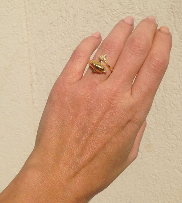 Dolphin Ring - Animal Jewelry - Dolphin Adjustable Ring with Clear Quartz Stone - H.L.Jewelry