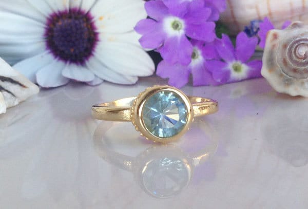 Aquamarine Ring - March Birthstone - Simple Bezel-Set Ring with Round Aquamarine Gemstone - H.L.Jewelry