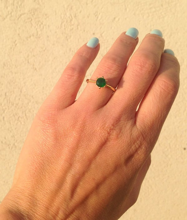 Emerald Ring - May Birthstone - Solitaire Ring with Round Emerald Gemstone - H.L.Jewelry