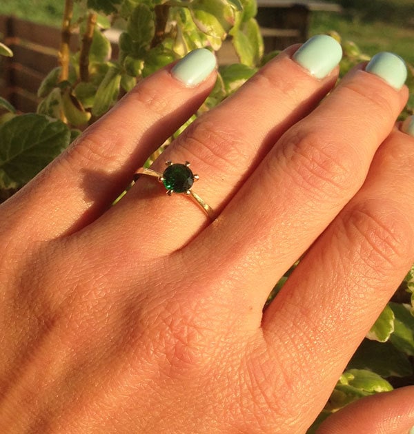 Emerald Ring - May Birthstone - Solitaire Ring with Round Emerald Gemstone - H.L.Jewelry