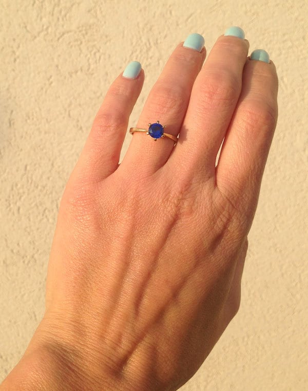 Blue Sapphire Ring - September Birthstone - Solitaire Ring with Round Blue Sapphire Gemstone - H.L.Jewelry