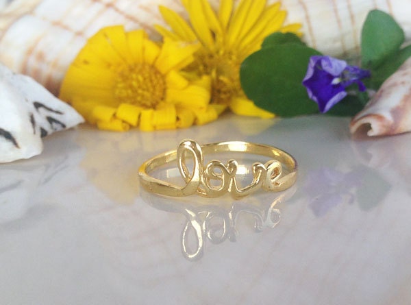 Love Ring - Delicate Simple Cursive Love Ring - H.L.Jewelry