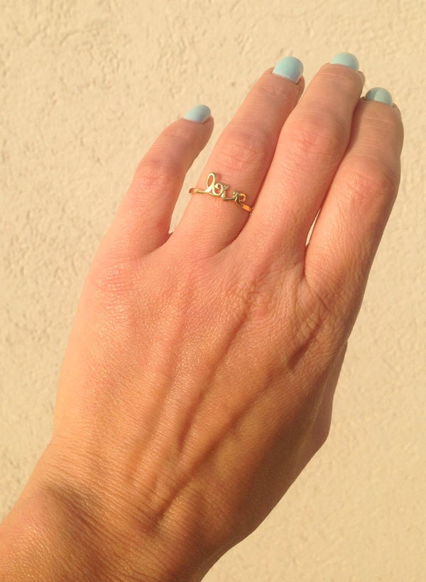 Love Ring - Delicate Simple Cursive Love Ring - H.L.Jewelry