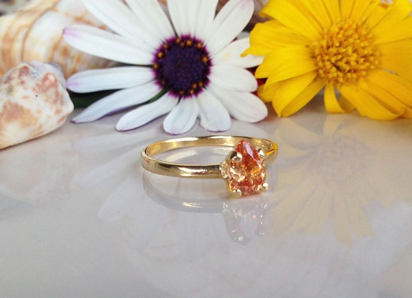 Citrine Ring - November Birthstone - Solitaire Ring with Pear-Shaped Citrine Gemstone - H.L.Jewelry