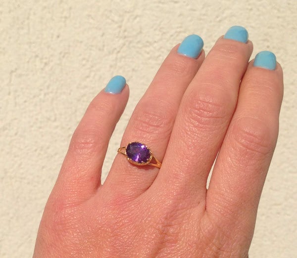 Purple Amethyst Ring - February Birthstone - Double Band Vintage Oval Crown Ring with Purple Amethyst Gemstone - H.L.Jewelry