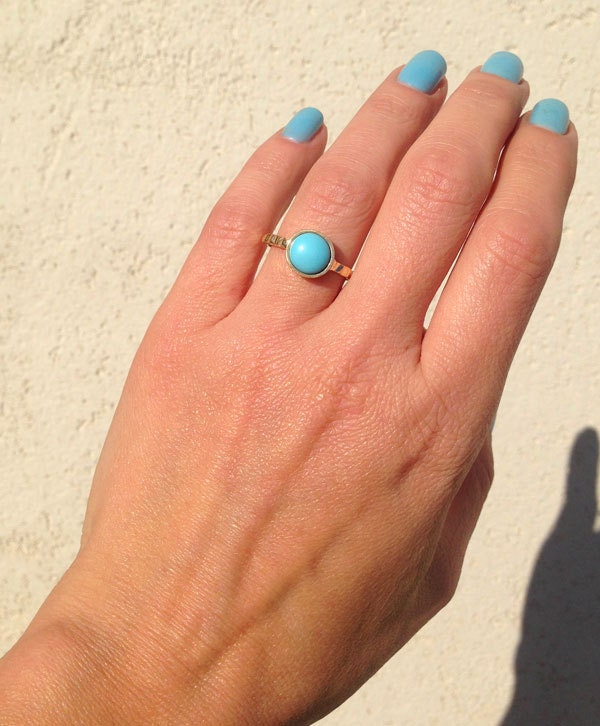 Blue Turquoise Ring - December Birthstone - Simple Ring with Round Blue Turquoise Gemstone - H.L.Jewelry