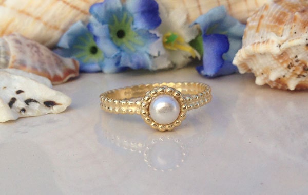 White Pearl Ring - Natural Pearl - Wedding Ring - Pearl Jewelry - H.L.Jewelry