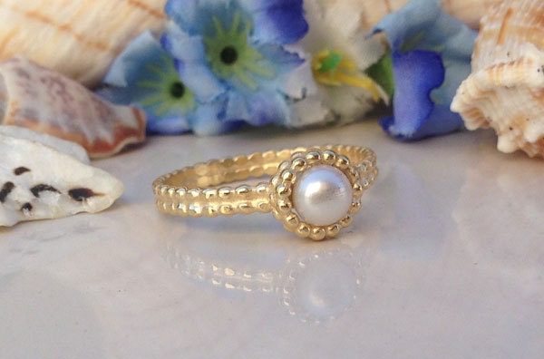 White Pearl Ring - Natural Pearl - Wedding Ring - Pearl Jewelry - H.L.Jewelry