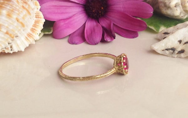 Ruby Ring - Gold Ring - Stack Ring - Fuchsia Ring - Tiny Ring - July Birthstone - Bezel Ring - Simple Ring - H.L.Jewelry