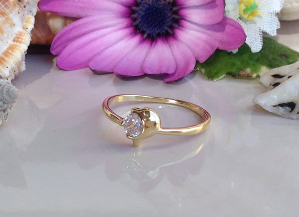 Dolphin Ring - Delicate Simple Dolphin Ring with Clear Quartz Stone - H.L.Jewelry