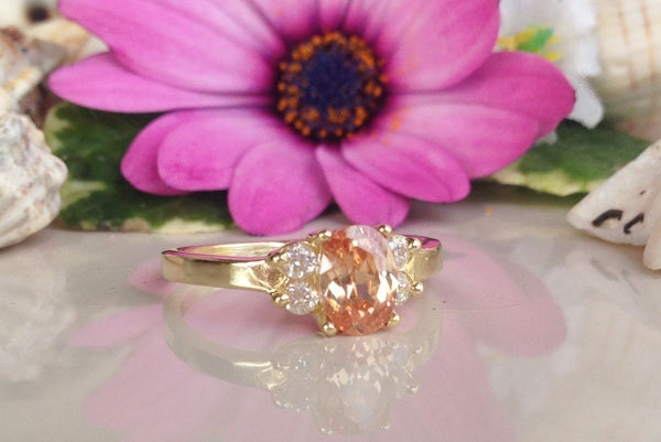 Citrine ring - November Birthstone - Tiny Delicate Ring with Oval Citrine and Clear Quartz Accents - H.L.Jewelry