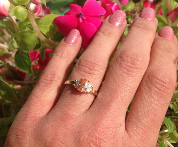 Citrine ring - November Birthstone - Tiny Delicate Ring with Oval Citrine and Clear Quartz Accents - H.L.Jewelry