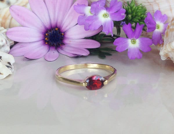 Red Garnet Ring - Genuine Gemstone - January Birthstone - Stacking Ring - Gold Ring - Tiny Ring - Red Ring - Simple Jewelry - Prong Ring - H.L.Jewelry