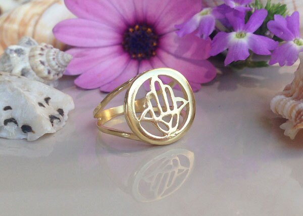 Symbol of Protection: Hamsa Hand Ring - Hand of Fatima Ring - H.L.Jewelry