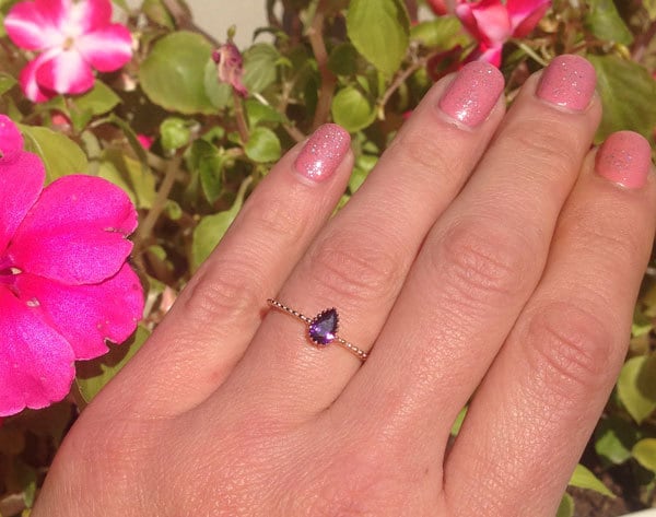 Purple Amethyst Ring - February Birthstone - Simple Delicate Ring with Pear-Shaped Purple Amethyst Gemstone - H.L.Jewelry