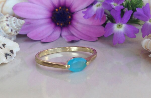 Blue Chalcedony Ring - Delicate Simple Ring with Blue Chalcedony Gemstone - H.L.Jewelry