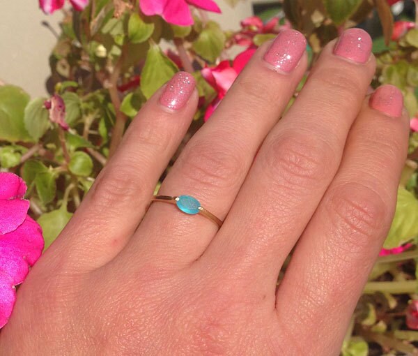 Blue Chalcedony Ring - Delicate Simple Ring with Blue Chalcedony Gemstone - H.L.Jewelry