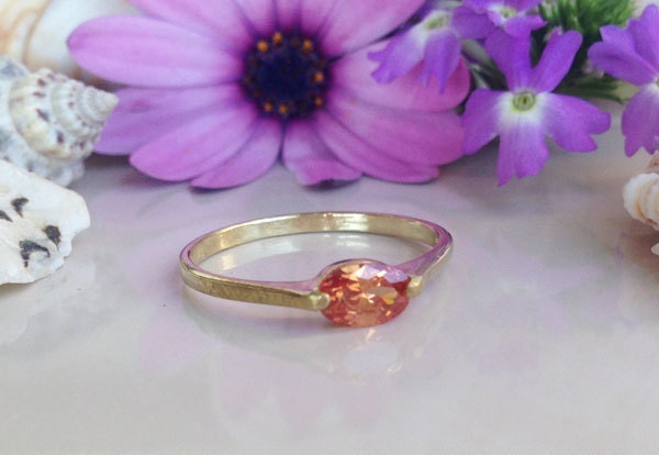 Citrine Ring - November Birthstone - Tiny Delicate Oval Citrine Gemstone Simple Ring - H.L.Jewelry