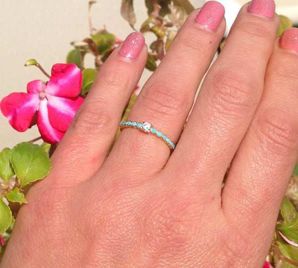 Turquoise Ring - Sleeping Beauty Turquoise - Gold Ring - Delicate Ring - Stack Ring - Bezel Set Ring - H.L.Jewelry