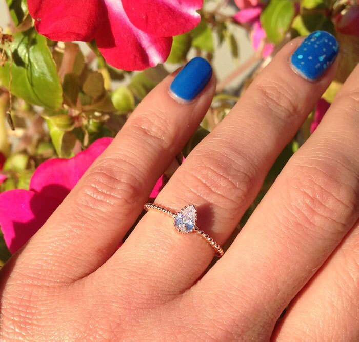 Clear Quartz Ring - April Birthstone - Delicate Simple Ring with Pear-Shaped Clear Quartz Stone - H.L.Jewelry