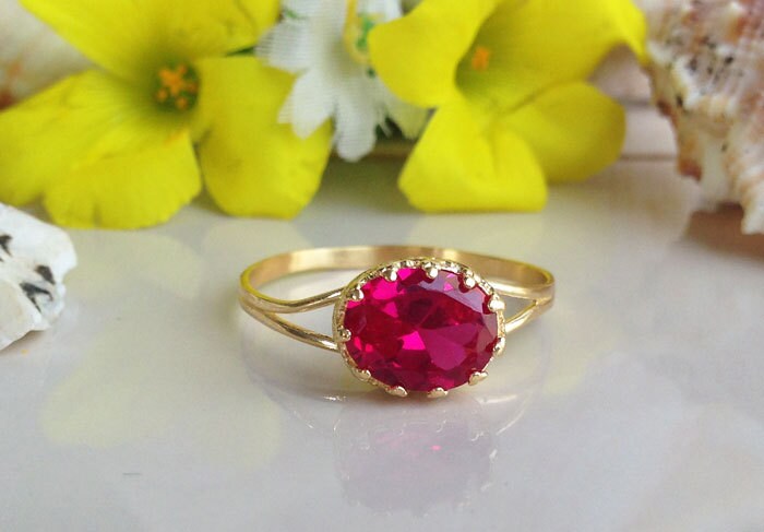 Ruby Ring - Double Band Ring - July Birthstone - Gold Ring - Bezel Ring - Gemstone Ring - H.L.Jewelry