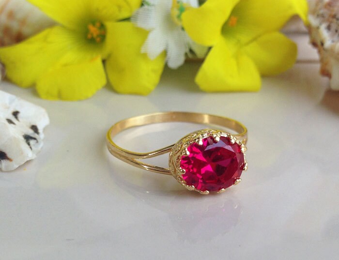 Ruby Ring - Double Band Ring - July Birthstone - Gold Ring - Bezel Ring - Gemstone Ring - H.L.Jewelry