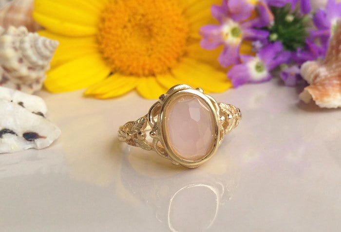 Rose Quartz Ring - October Birthstone - Gold Ring - Vintage Band - Simple Ring - Lace Ring - H.L.Jewelry