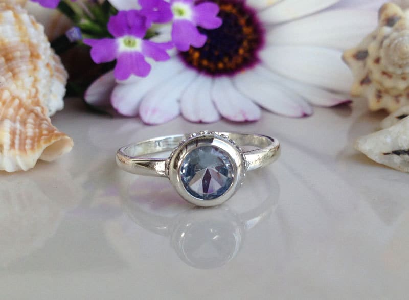 Aquamarine Ring - March Birthstone - Simple Bezel-Set Ring with Round Aquamarine Gemstone - H.L.Jewelry