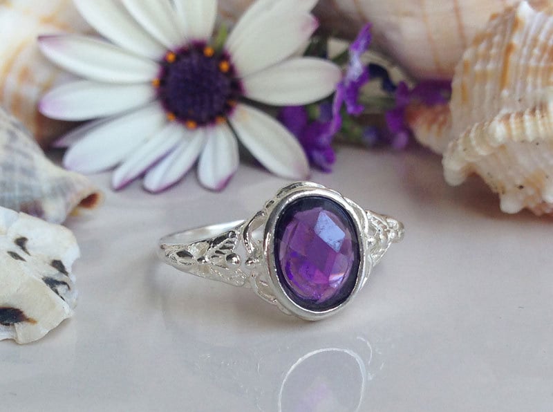 Purple Amethyst Ring - February Birthstone - Oval Purple Amethyst Gemstone Lace Ring - H.L.Jewelry