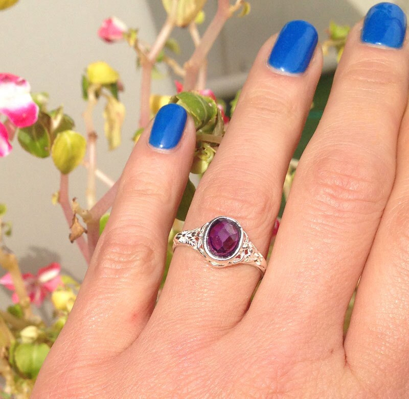 Purple Amethyst Ring - February Birthstone - Oval Purple Amethyst Gemstone Lace Ring - H.L.Jewelry