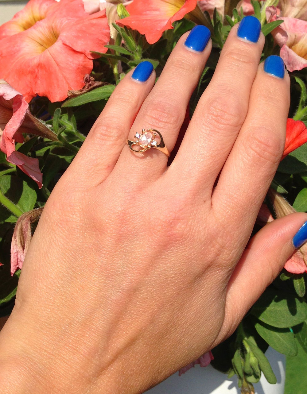 Citrine Ring - November Birthstone - Tiny Delicate Ring with Oval Citrine and Clear Quartz Accents - H.L.Jewelry