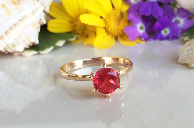 Ruby Ring - July Birthstone - Stacking Ring - Gold Ring - Gemstone Ring - Solitaire Ring - H.L.Jewelry