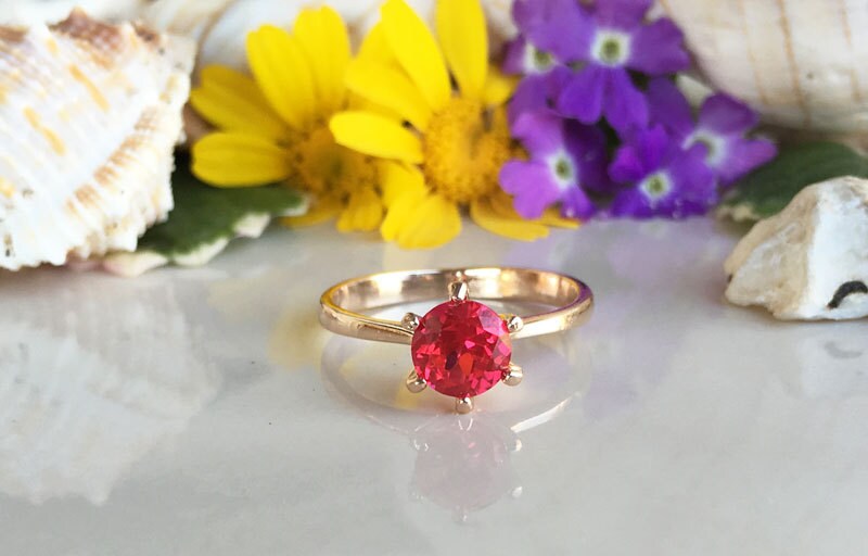 Ruby Ring - July Birthstone - Stacking Ring - Gold Ring - Gemstone Ring - Solitaire Ring - H.L.Jewelry