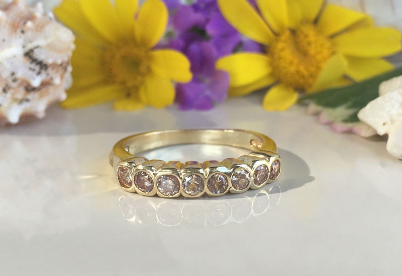 Citrine Ring - November Birthstone Jewelry - Stacking Ring with Eight Round Citrine Gemstones - H.L.Jewelry