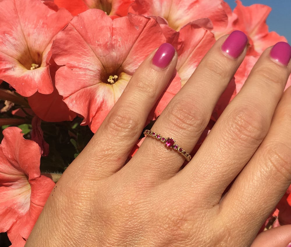 Ruby Ring - Gold Ring - Stack Ring - Half Eternity Ring - July Birthstone - Delicate Ring - H.L.Jewelry