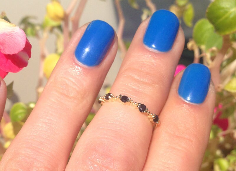 Black Onyx Ring - December Birthstone - Stacking Ring with Five Round Black Onyx Stones - H.L.Jewelry