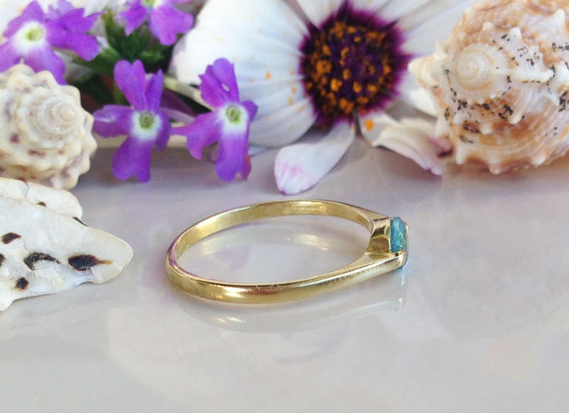 Blue Topaz Ring - December Birthstone - Tiny Delicate Oval Blue Topaz Gemstone Simple Ring - H.L.Jewelry