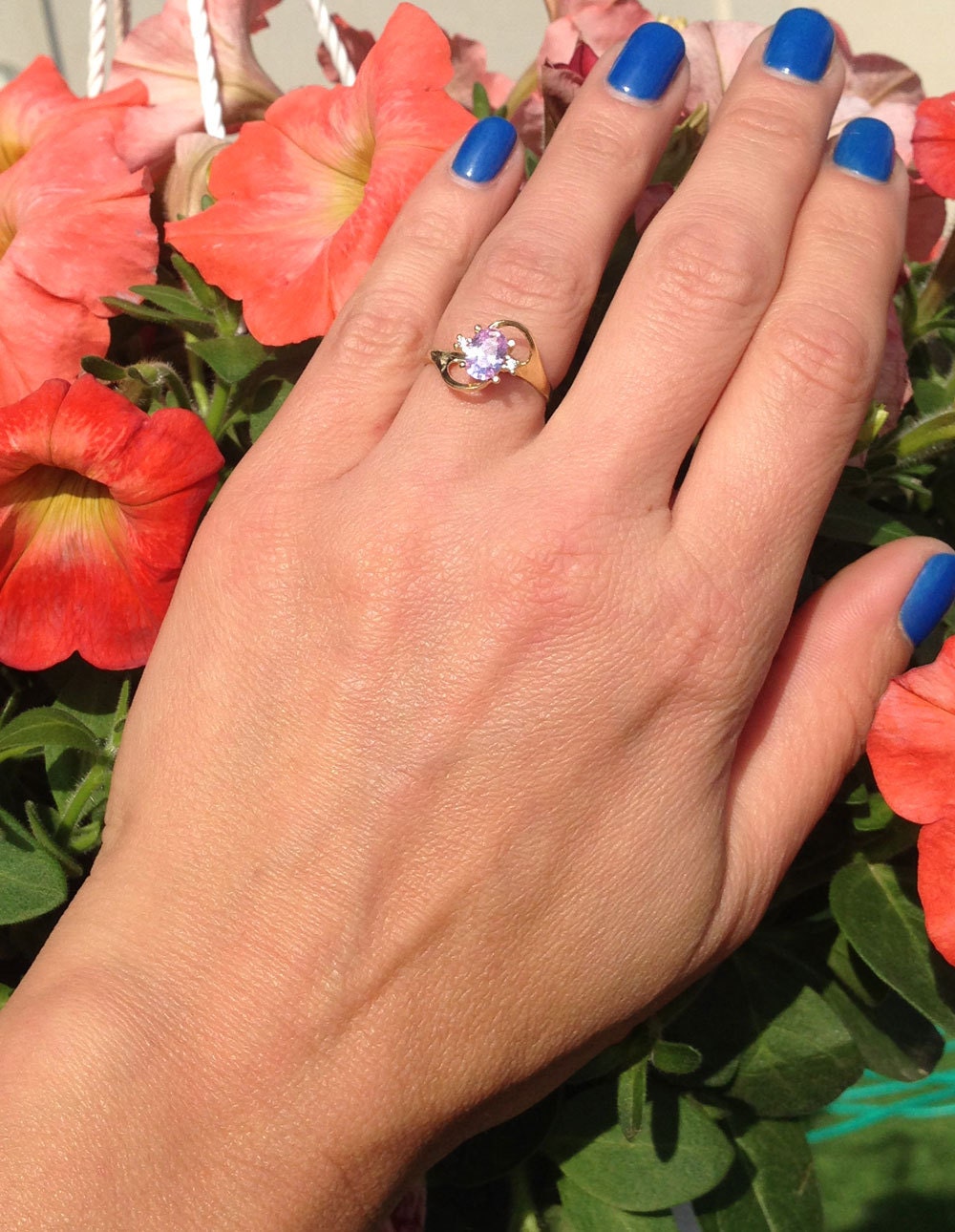 Lavender Amethyst Ring - Delicate Ring with Oval Lavender Amethyst Gemstone and Clear Quartz Accents - H.L.Jewelry